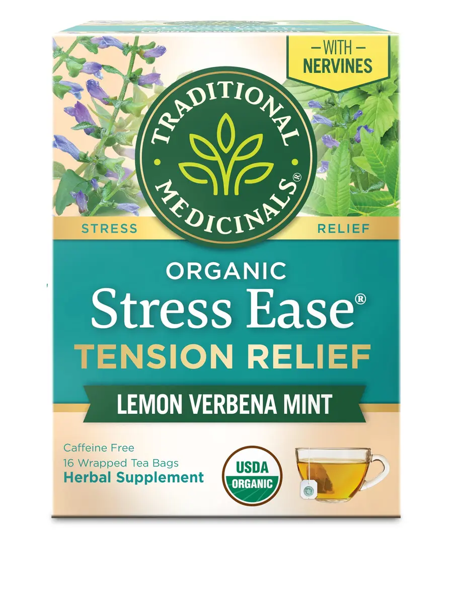 Traditional Medicinals Organic Stress Ease Tension Relief Lemon Verbena Mint Tea 16 Tea Bags | Supports Stress Relief - main product image
