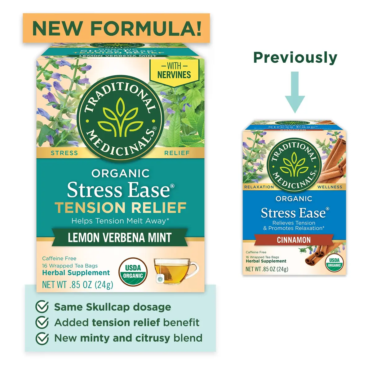 Traditional Medicinals Organic Stress Ease Tension Relief Lemon Verbena Mint Tea 16 Tea Bags | Supports Stress Relief - view 2