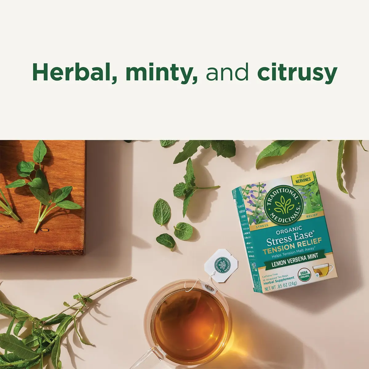 Traditional Medicinals Organic Stress Ease Tension Relief Lemon Verbena Mint Tea 16 Tea Bags | Supports Stress Relief - view 4