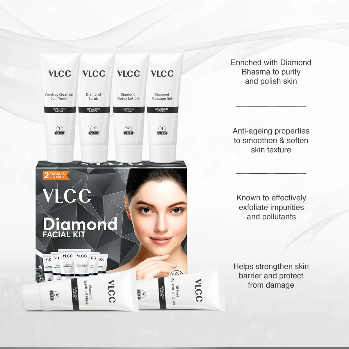 VLCC Diamond Facial Kit 60g (2.12 oz) | Single Use Home Facial Kit for Skin Polishing & Purification - view 5