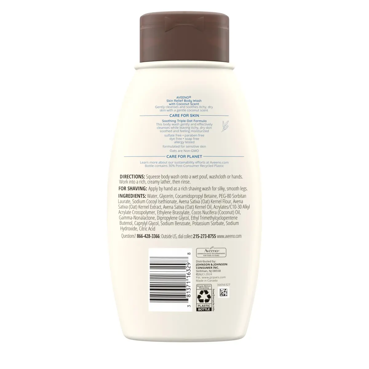 Aveeno Skin Relief Body Wash with Coconut Scent & Soothing Oat 355ml (12 fl. oz) | Gentle Cleanser for Itchy, Dry, Sensitive Skin - view 9