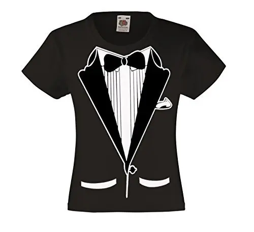 fresh tees Unisex Tuxedo Tee with Bow Tie | Kid's Wedding & Party Shirt XL Black - view 2
