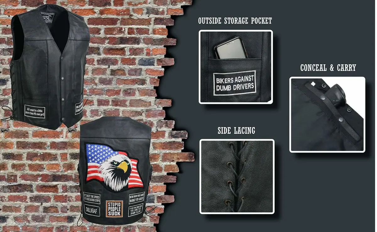 EVENT LEATHER ELM3925 Black Motorcycle Leather Vest for Men | Durable, Stylish & Protective (70-120 chars) - view 2