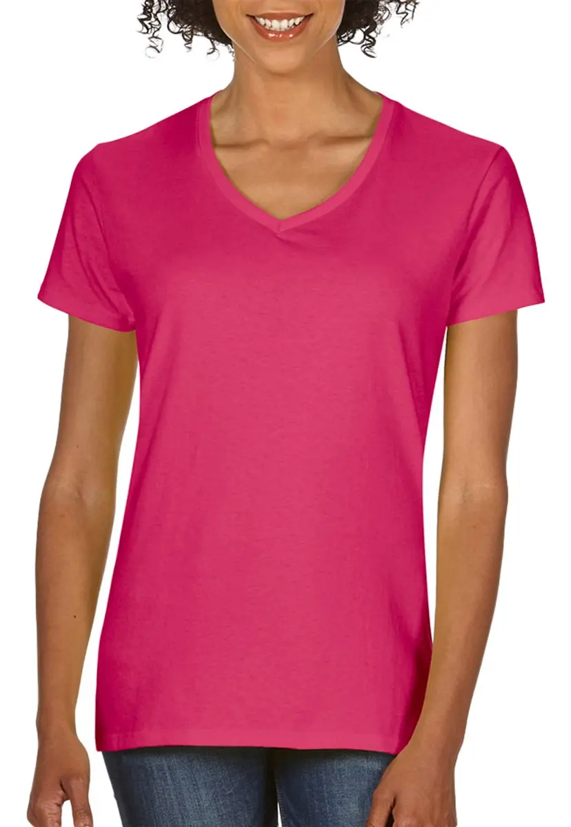 Gildan Heavy Cotton V-Neck T-Shirt 100% Cotton Large Heliconia | Classic Casual Fit - main product image