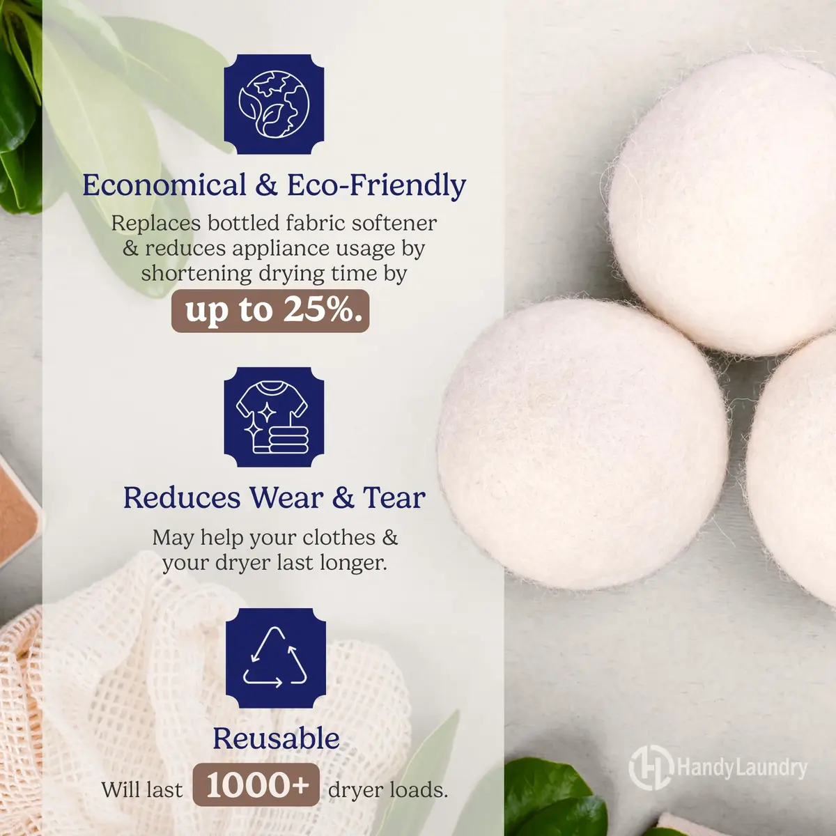 Handy Laundry Wool Dryer Balls 6-Pack, Reusable Natural Fabric Softener | 270 g (0.6 lb) - view 2