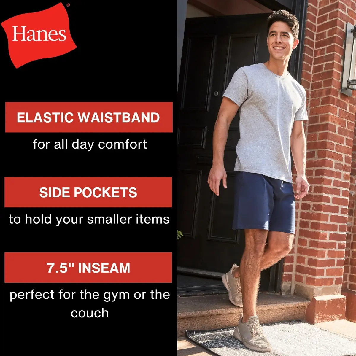 Hanes Men's Jersey Cotton Pocket Workout Shorts, Black, Medium (7.5" Inseam) | Soft & Breathable for Daily Wear - view 8