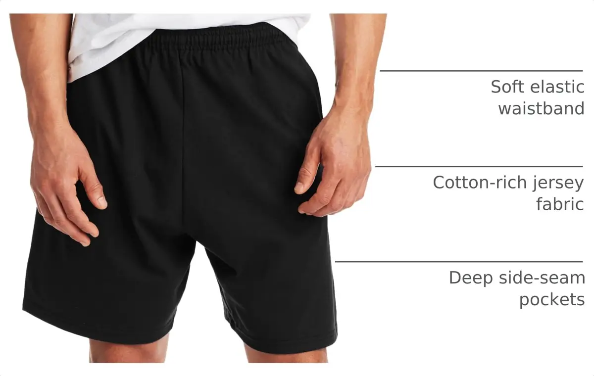 Hanes Men's Jersey Cotton Pocket Workout Shorts, Black, Medium (7.5" Inseam) | Soft & Breathable for Daily Wear - view 4