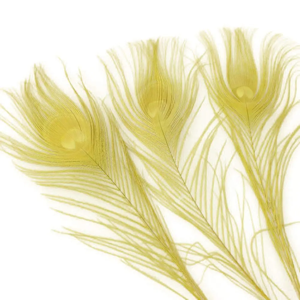 Shekyeon Natural Peacock Feathers, 10-12 Inch (25-30cm) Bleached Plume, Pack of 10 (Yellow) | Wedding & Table Centerpiece Craft Supply - main product image