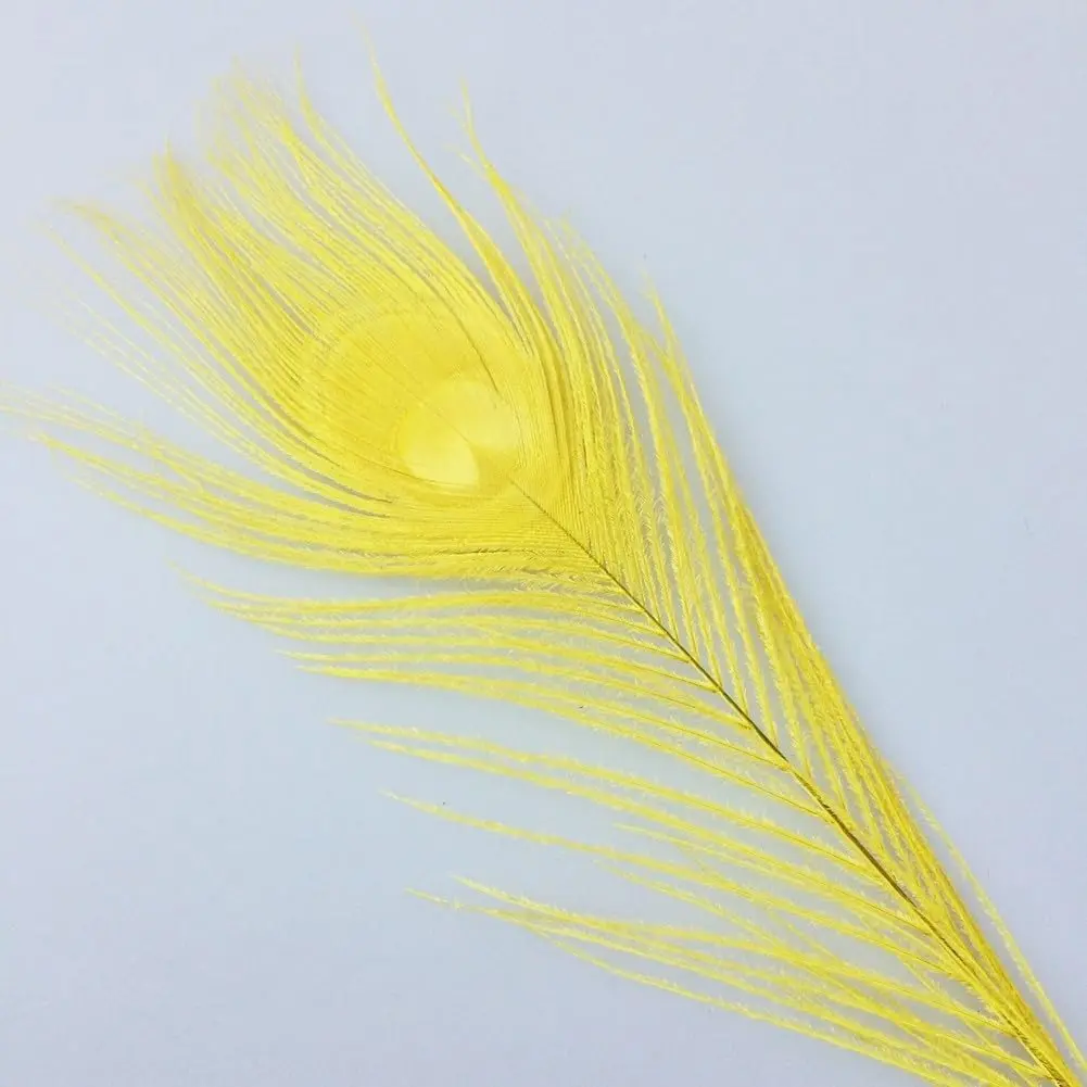 Shekyeon Natural Peacock Feathers, 10-12 Inch (25-30cm) Bleached Plume, Pack of 10 (Yellow) | Wedding & Table Centerpiece Craft Supply - view 2