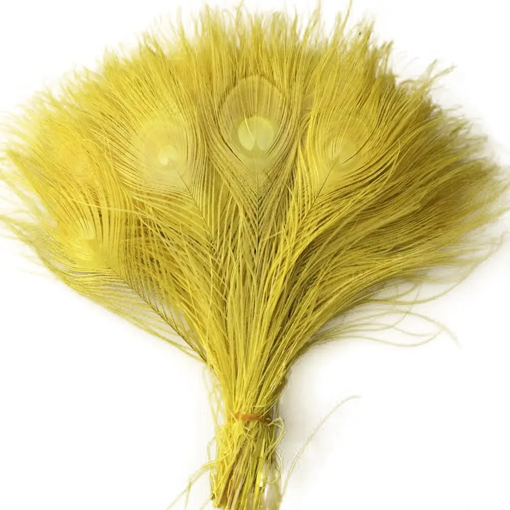 Shekyeon Natural Peacock Feathers, 10-12 Inch (25-30cm) Bleached Plume, Pack of 10 (Yellow) | Wedding & Table Centerpiece Craft Supply - view 3