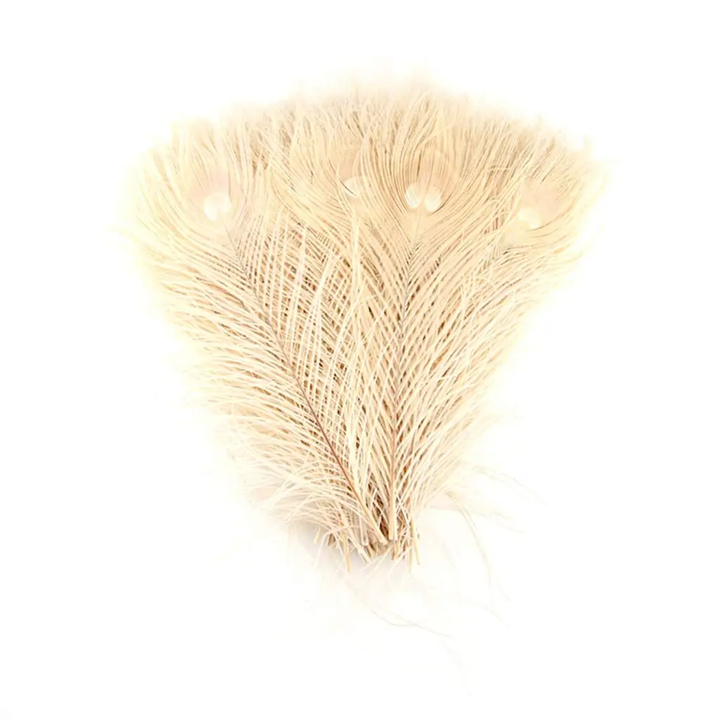 Shekyeon Natural Dyeing Peacock Feathers 25-30cm (10-12 Inch) Pack of 10 | Off-White Wedding & Craft Decor - view 2