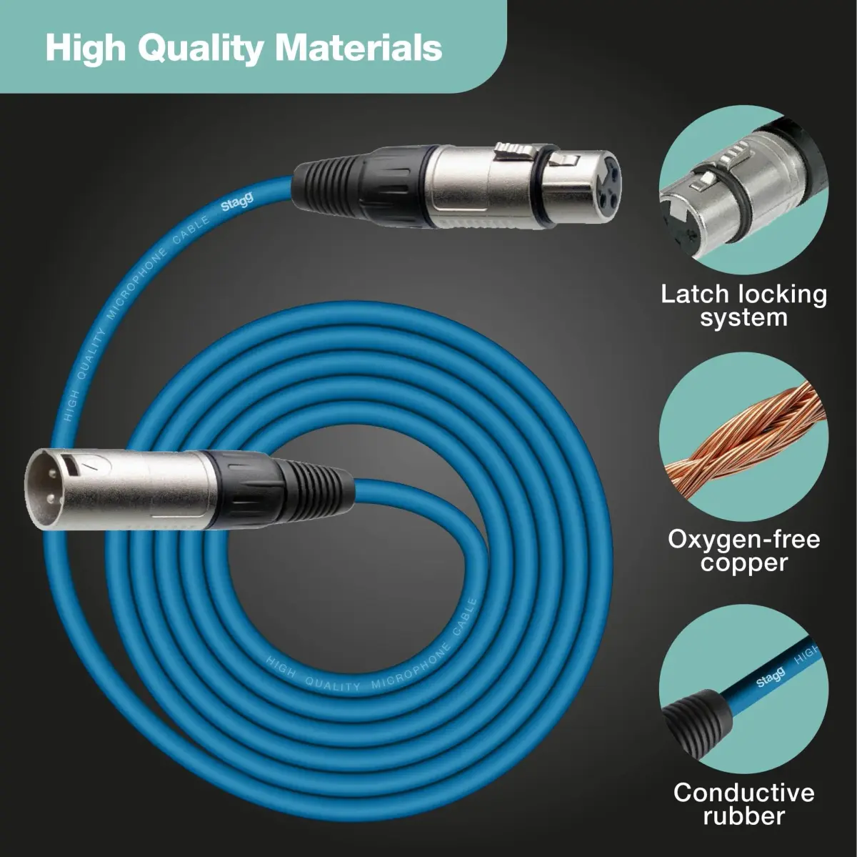 Stagg SMC10 CBL 10m XLR to XLR Microphone Cable - Blue | Balanced Audio for Stage & Studio - view 3