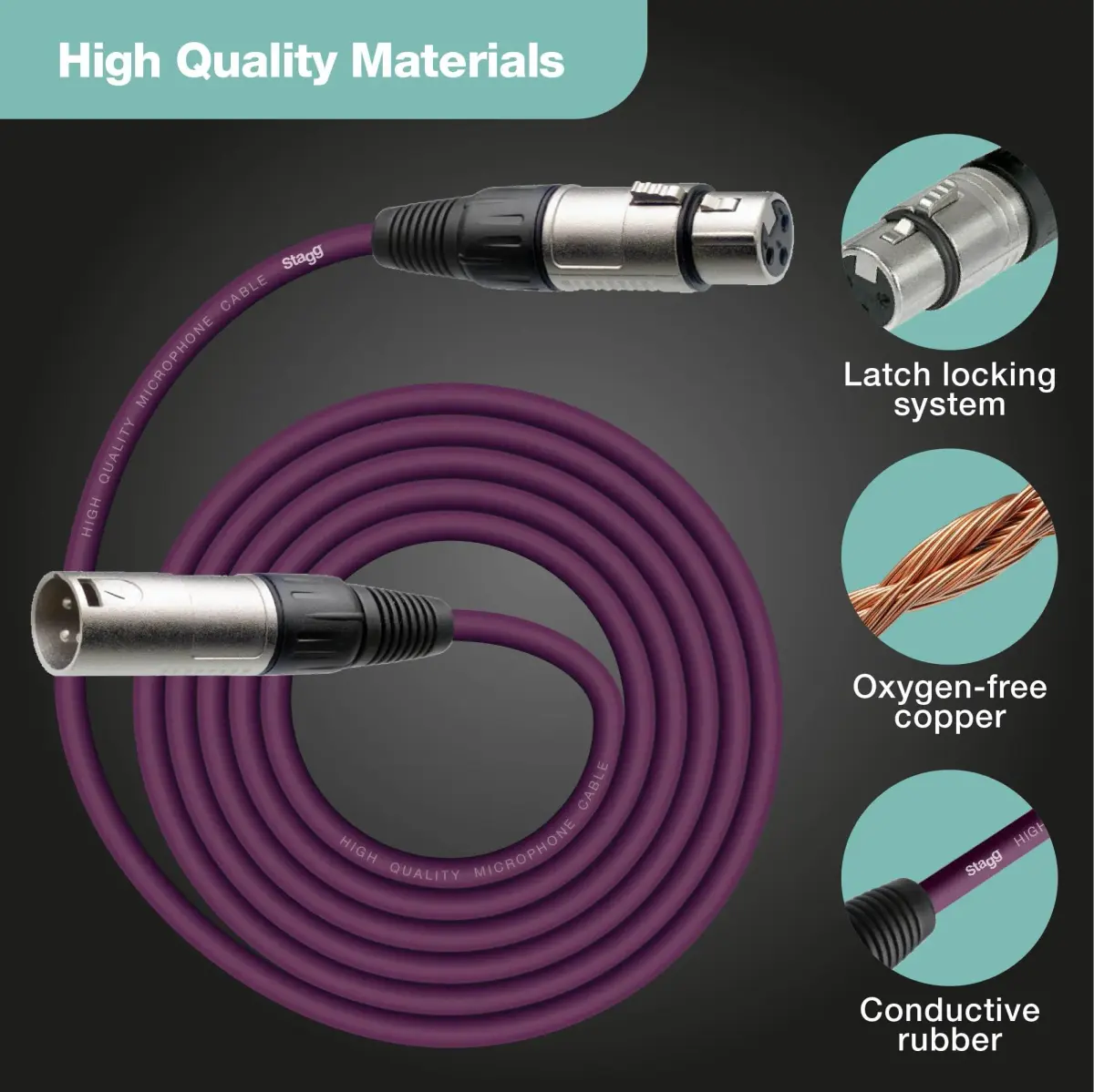 Stagg SMC10 CPP 10m XLR to XLR Microphone Cable - Purple | Balanced Audio Transmission - view 3