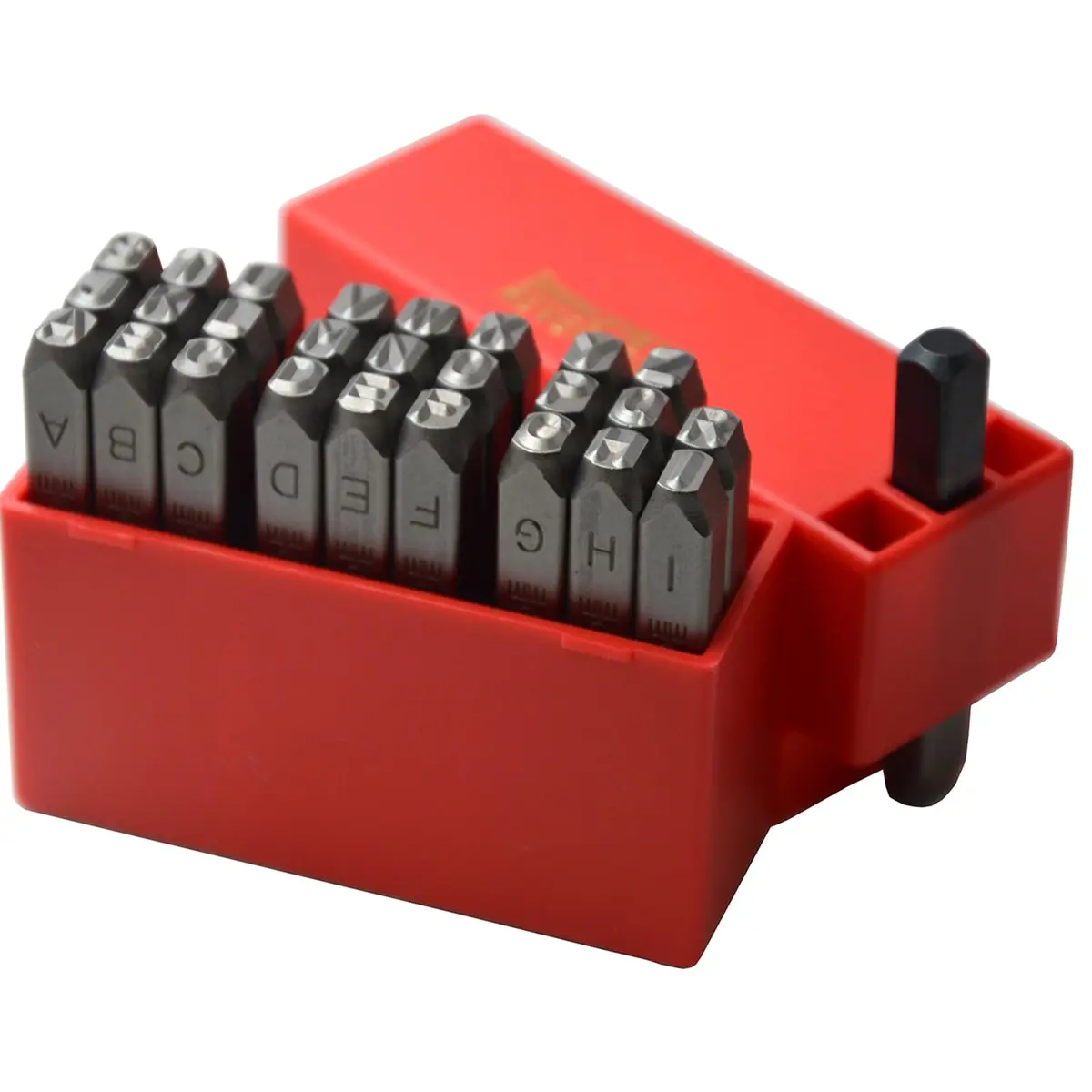 WKSTOOL Heavy Duty Steel Stamp Set 5mm (3/16 Inch) | 27-Piece Uppercase Alphabet, Number & Symbol Punch Kit for Metal Jewelry & Crypto Plates - main product image