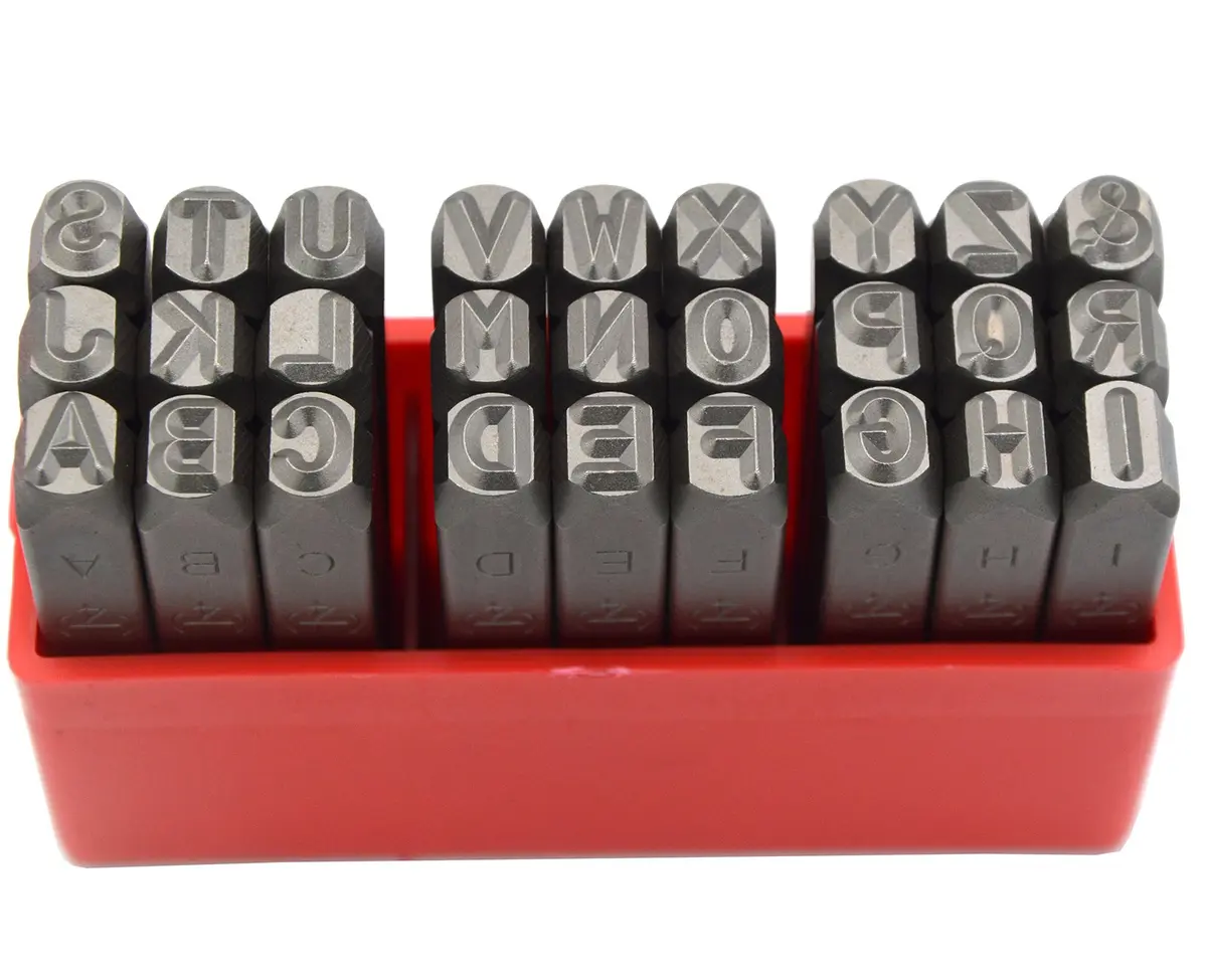 WKSTOOL Heavy Duty Steel Stamp Set 5mm (3/16 Inch) | 27-Piece Uppercase Alphabet, Number & Symbol Punch Kit for Metal Jewelry & Crypto Plates - view 2