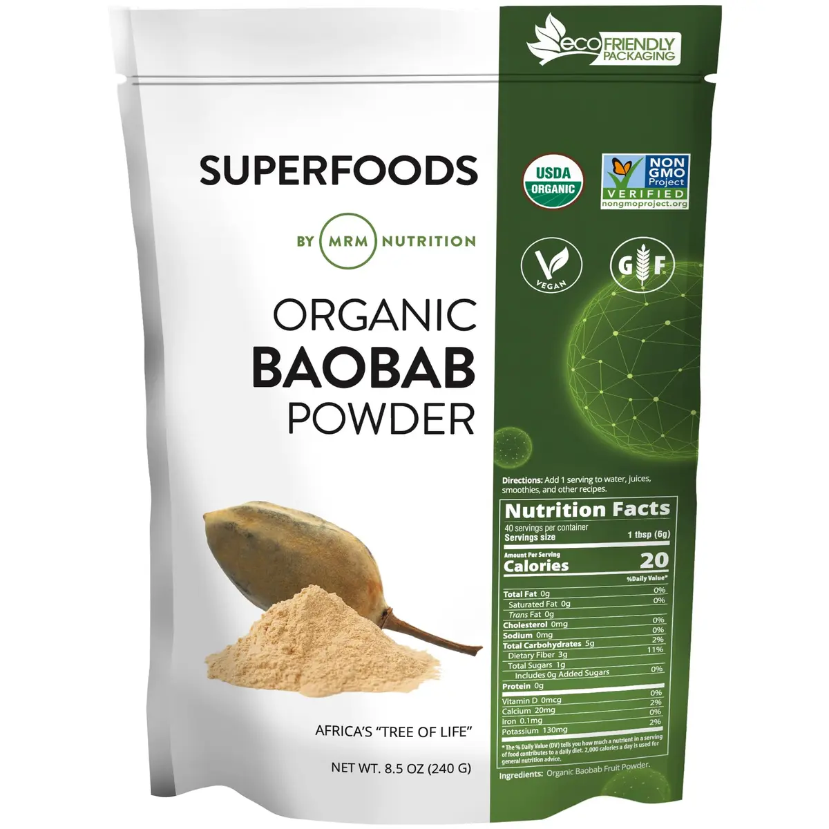MRM Organic Baobab Powder 240g (8.5 oz) | USDA Organic Superfood for Digestive & Immune Support - main product image