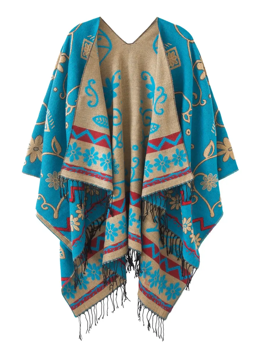 Urban CoCo Women's Retro Style Vintage Pattern Tassel Poncho Cape | Elegant & Comfortable - main product image