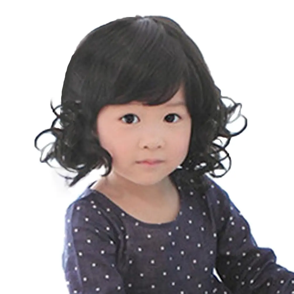 OMORFIEER Kids Black Curly Wig 40-51cm | Adjustable, Heat Friendly, Cosplay Wig - main product image