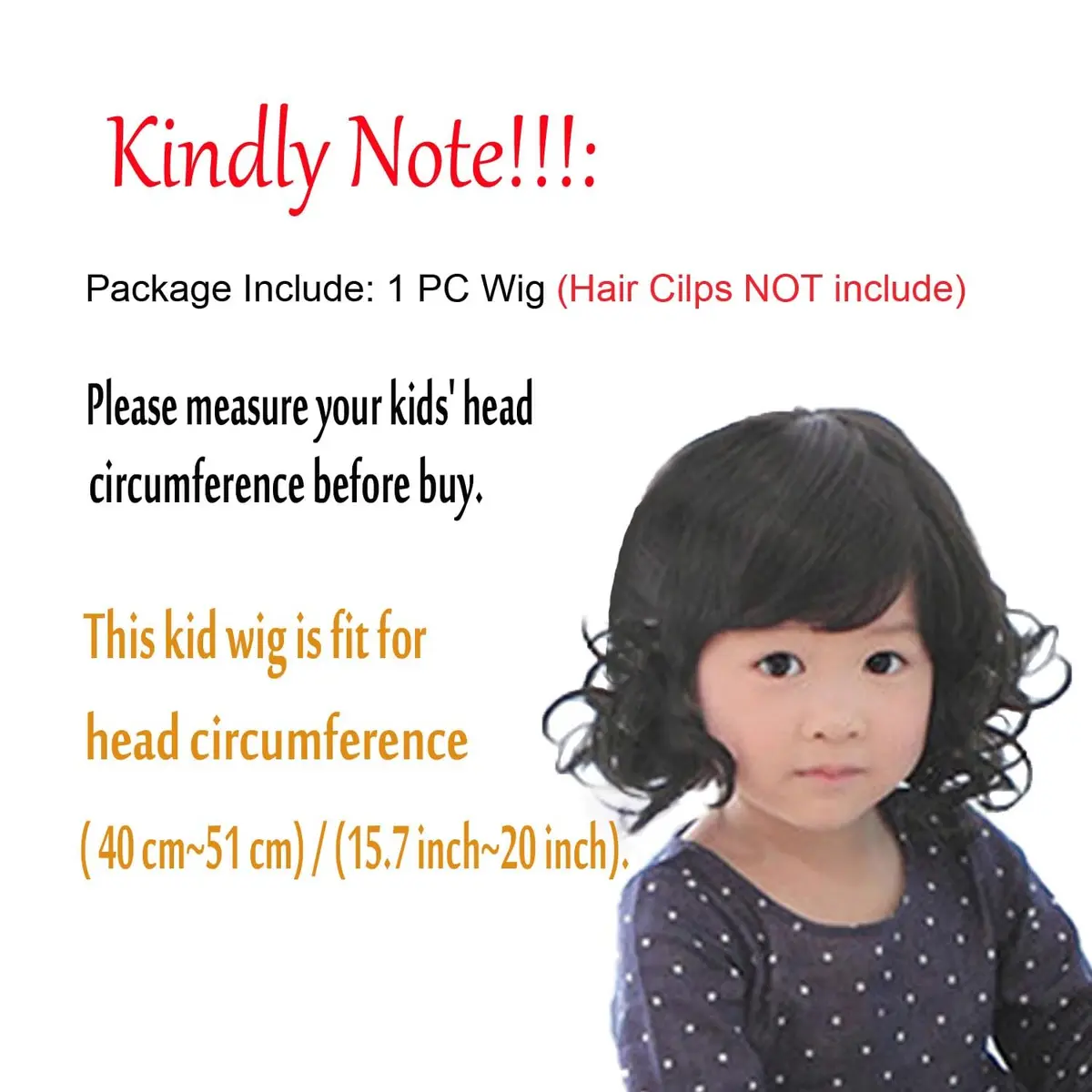 OMORFIEER Kids Black Curly Wig 40-51cm | Adjustable, Heat Friendly, Cosplay Wig - view 3