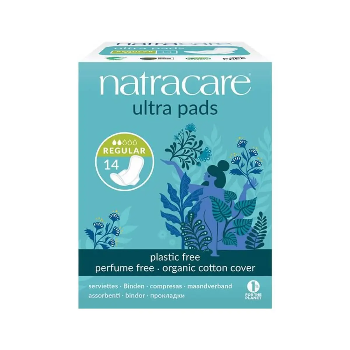 Natracare Slim Fitting Ultra Pads with Wings, Regular, 14 Count (0.39 kg) | Certified Organic Cotton - main product image