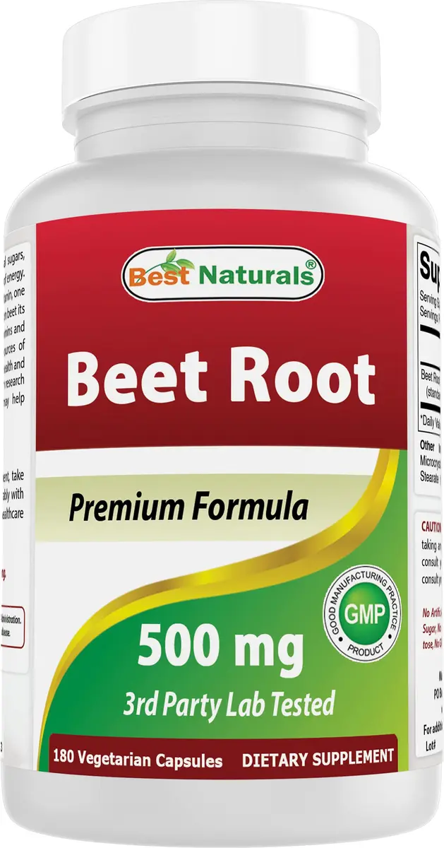 Best Naturals Beet Root Powder 500 Mg Capsules | 180 Count | Rich in Betanin & Vitamins, Supports Energy & Gut Health - main product image