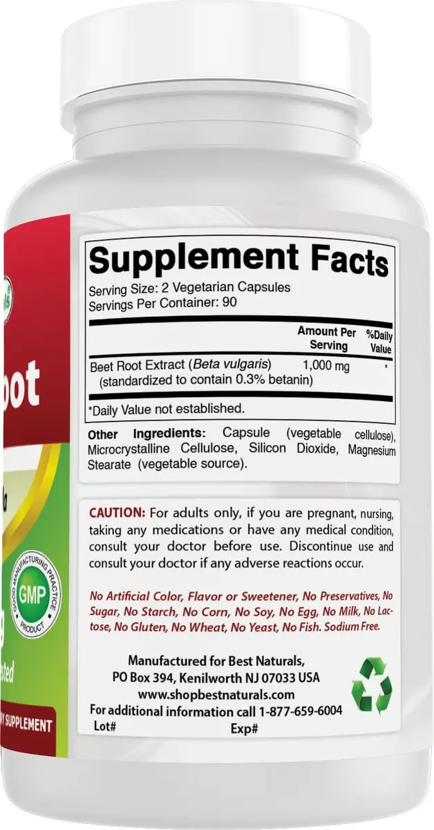 Best Naturals Beet Root Powder 500 Mg Capsules | 180 Count | Rich in Betanin & Vitamins, Supports Energy & Gut Health - view 6