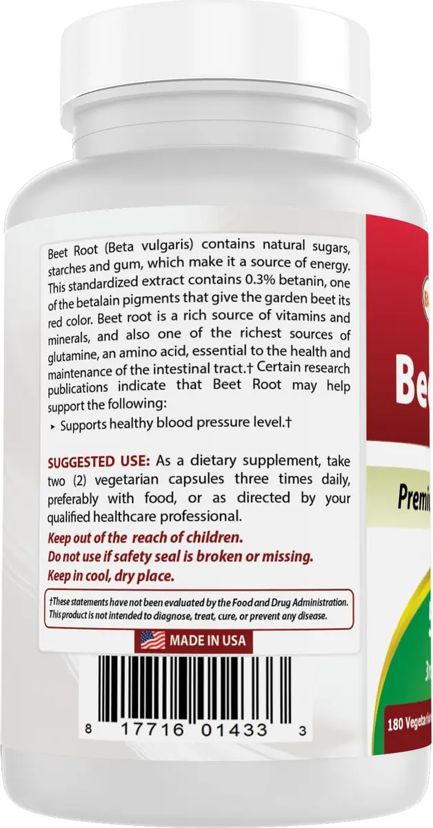 Best Naturals Beet Root Powder 500 Mg Capsules | 180 Count | Rich in Betanin & Vitamins, Supports Energy & Gut Health - view 7