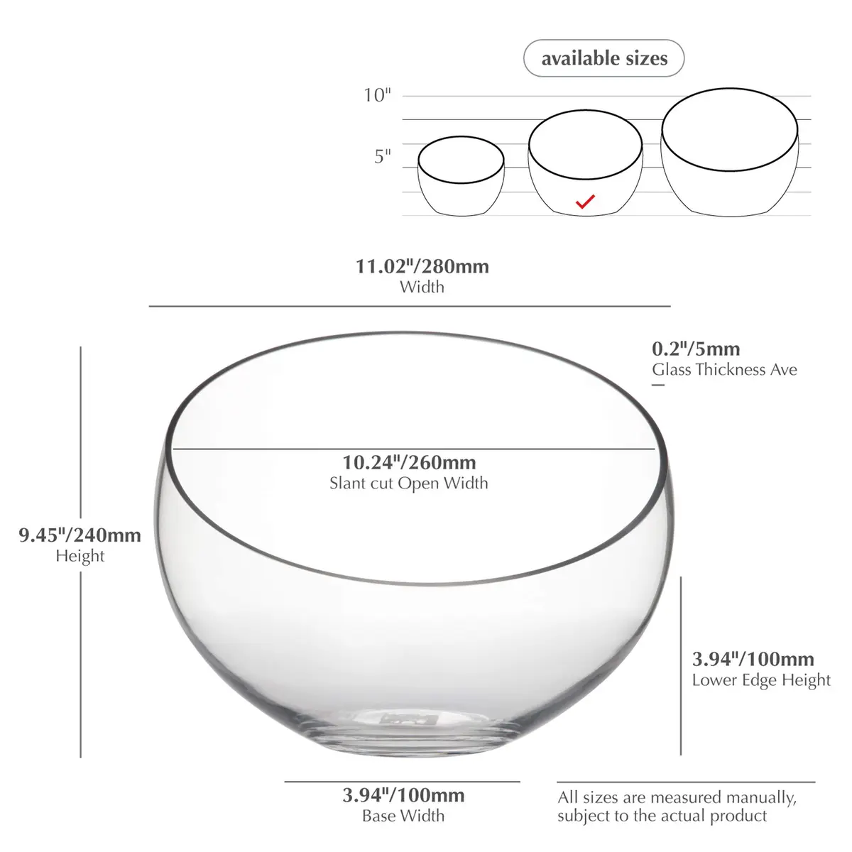 WGVI Slant Cut Bowl Glass Vase | 11" Width, 9.5" Height | Clear Terrarium & Floral Container - view 2