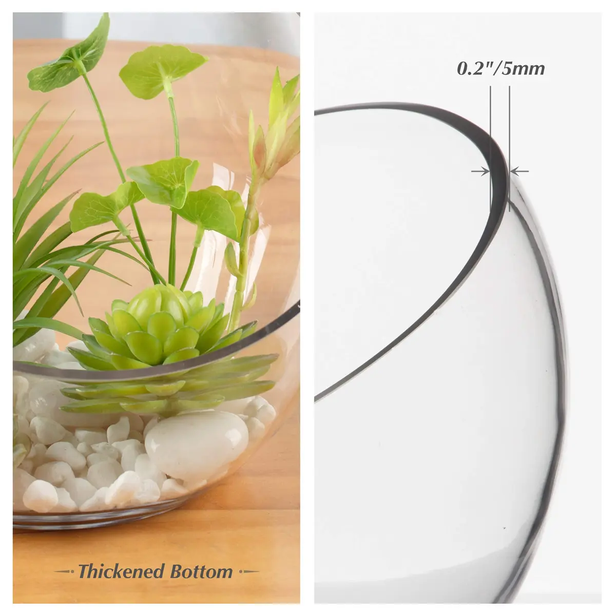 WGVI Slant Cut Bowl Glass Vase | 11" Width, 9.5" Height | Clear Terrarium & Floral Container - view 3