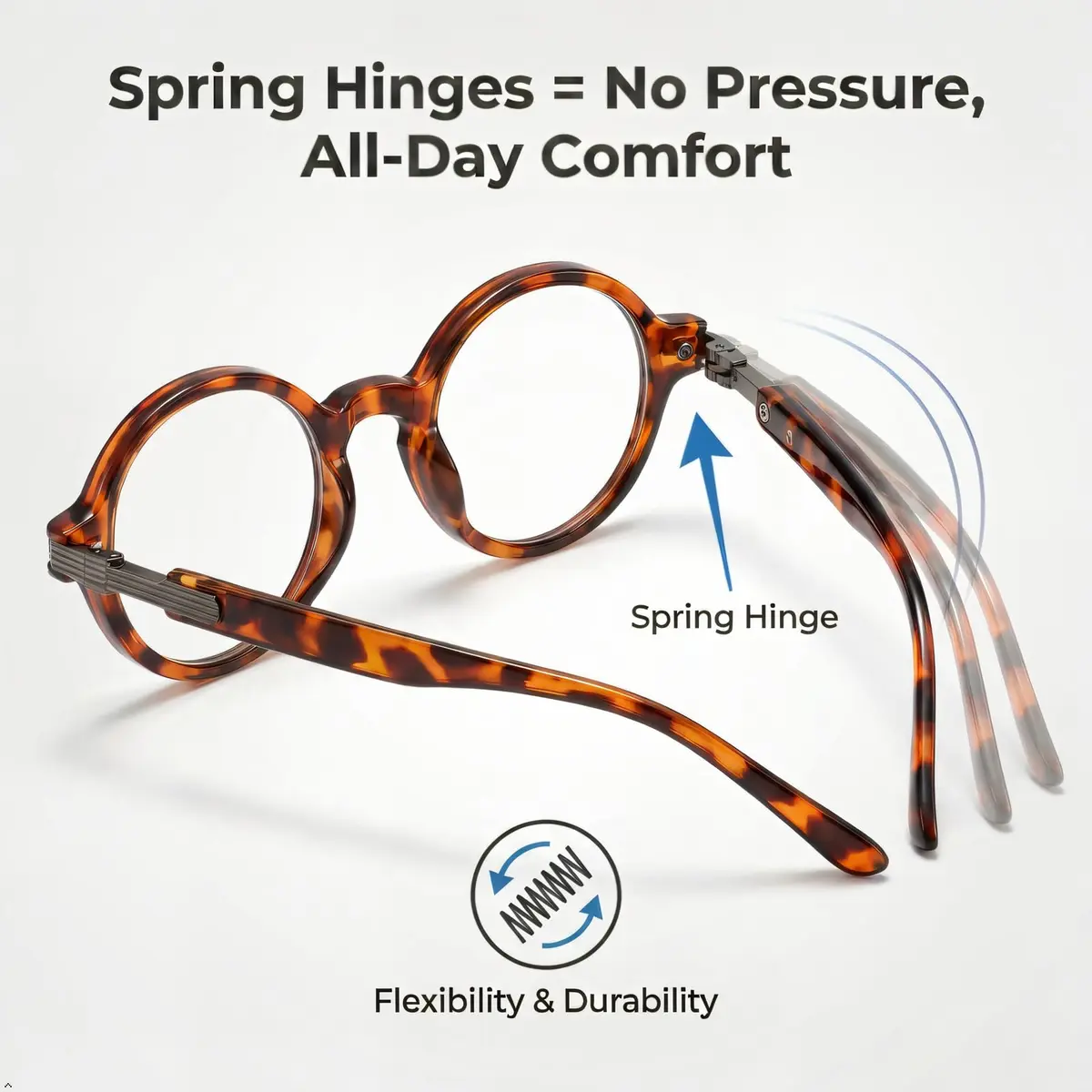 Eyekepper 1.75 Diopter Round Reading Glasses for Men & Women, Tortoise Frame | Spring Hinges, Scratch-Resistant Lenses - view 6