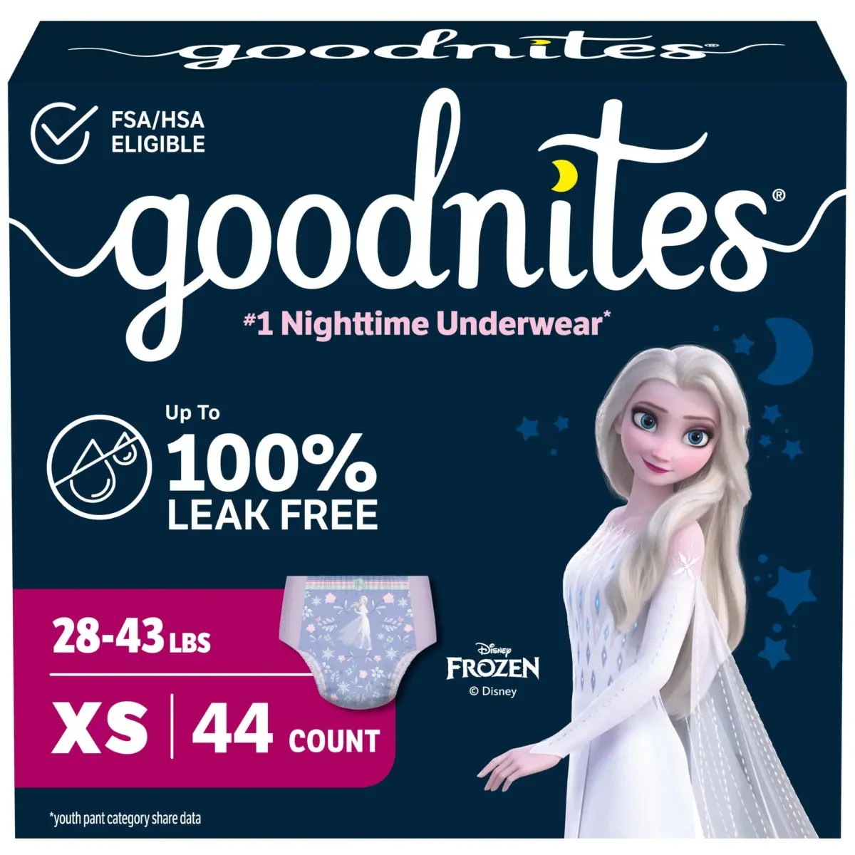 GoodNites Girls' Nighttime Bedwetting Underwear, Extra Small (28-43 lbs) · 44 Ct (2 Packs of 22) - main product image