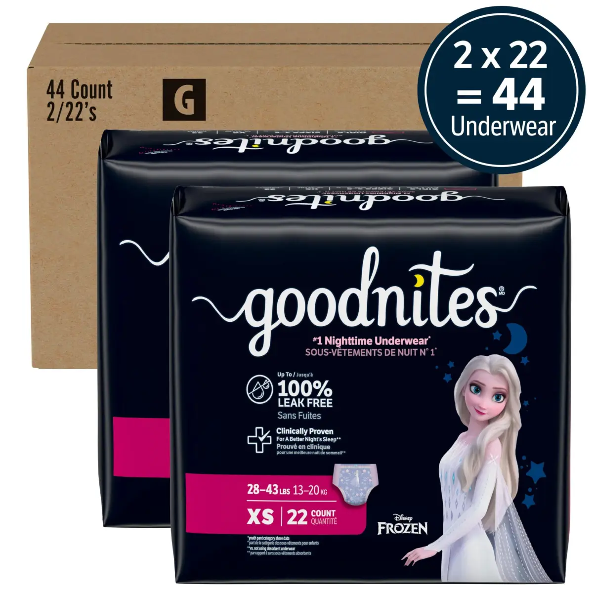 GoodNites Girls' Nighttime Bedwetting Underwear, Extra Small (28-43 lbs) · 44 Ct (2 Packs of 22) - view 2