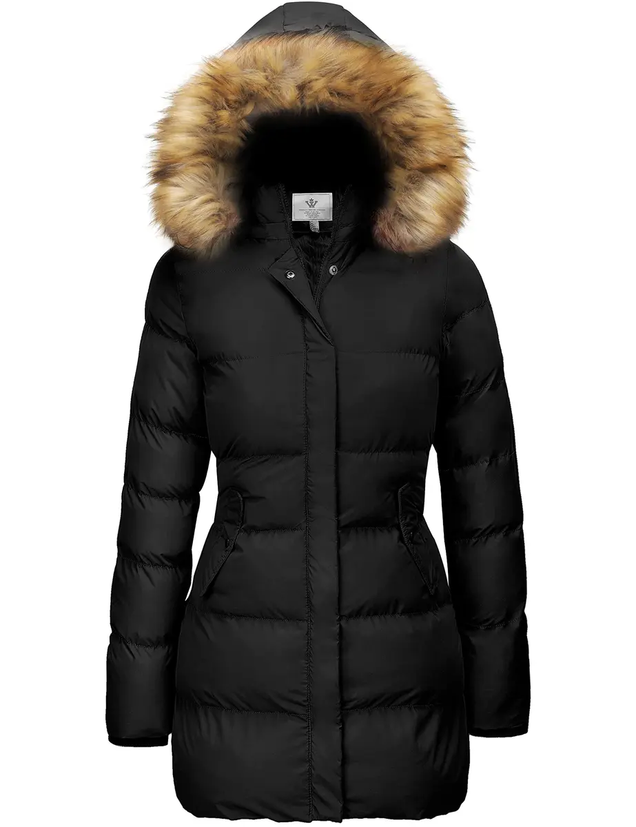 WenVen Women's Winter Coat Thicken Long Puffer Parka Jacket, Black, M | Waterproof & Windproof with Faux Fur Hood - main product image