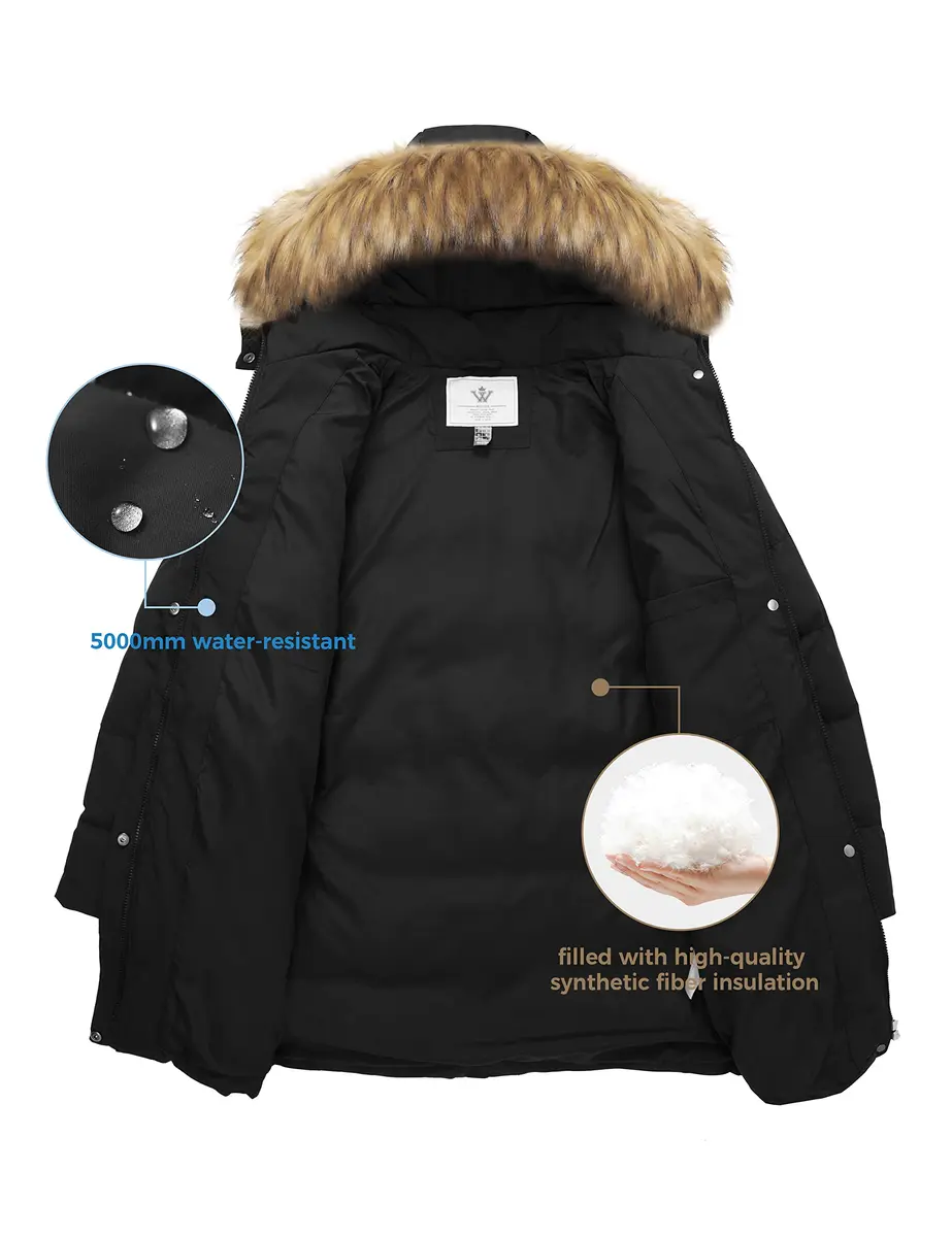 WenVen Women's Winter Coat Thicken Long Puffer Parka Jacket, Black, M | Waterproof & Windproof with Faux Fur Hood - view 5