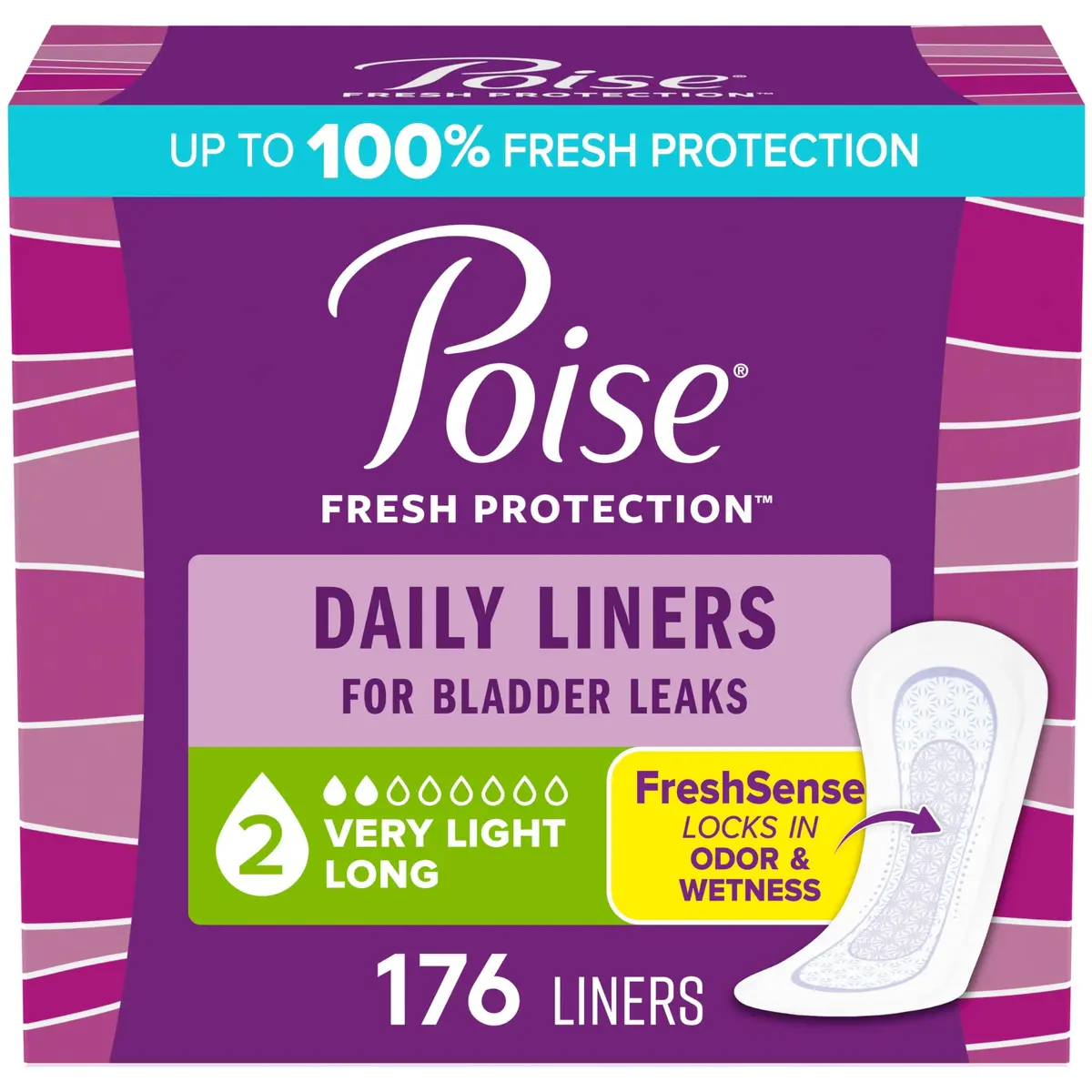 Poise Daily Liners Incontinence Panty Liners Long 176 ct | Ultra-Absorbent, Odor Control, Thin & Stay in Place - main product image