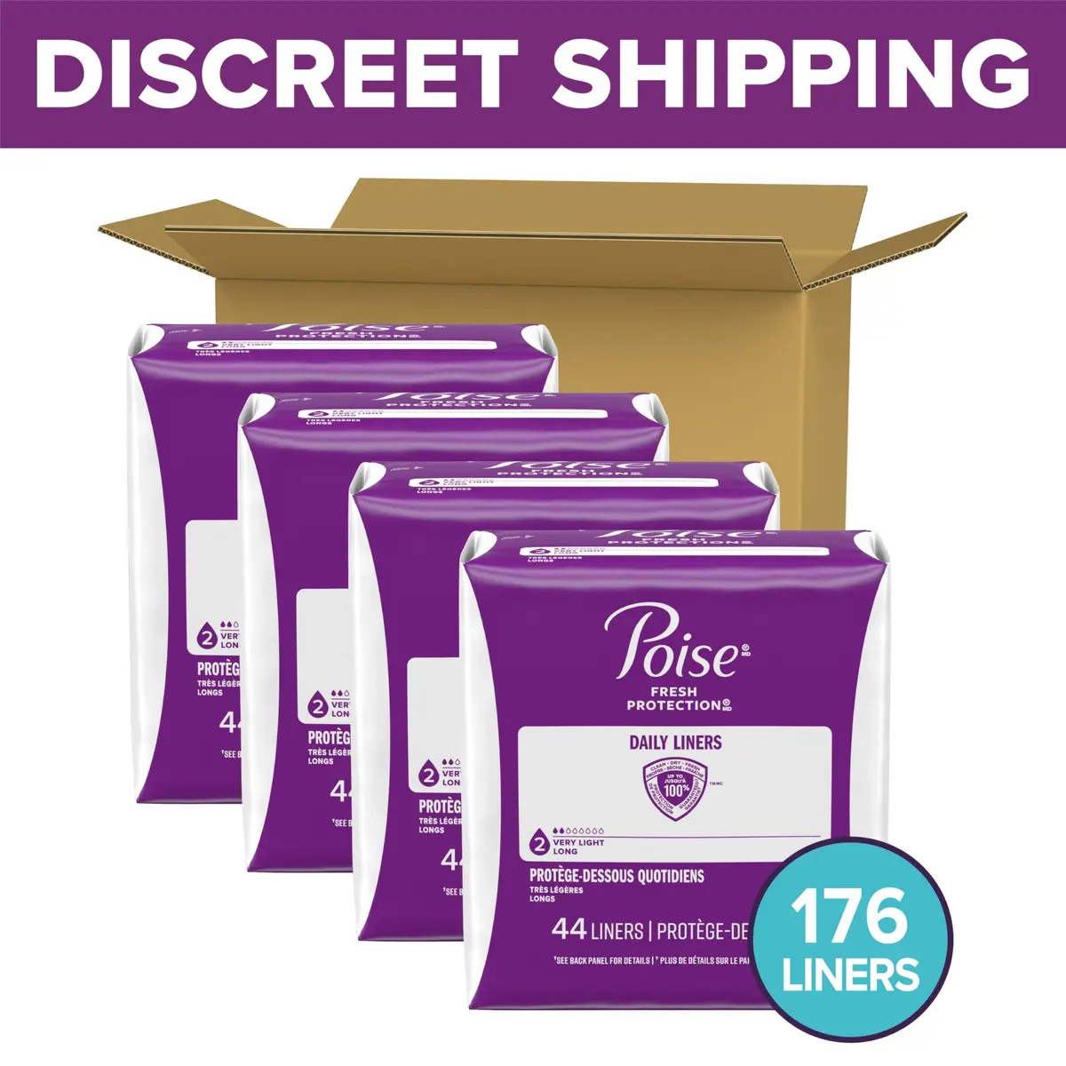 Poise Daily Liners Incontinence Panty Liners Long 176 ct | Ultra-Absorbent, Odor Control, Thin & Stay in Place - view 2