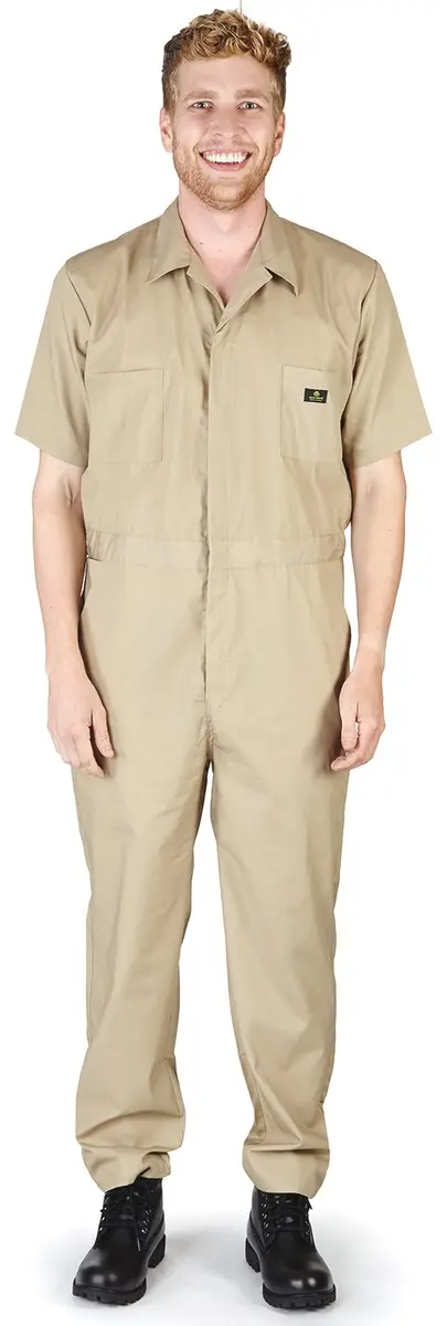 NATURAL WORKWEAR Mens Tall Short Sleeve Coverall Khaki | Wrinkle & Stain Resistant Fit - main product image