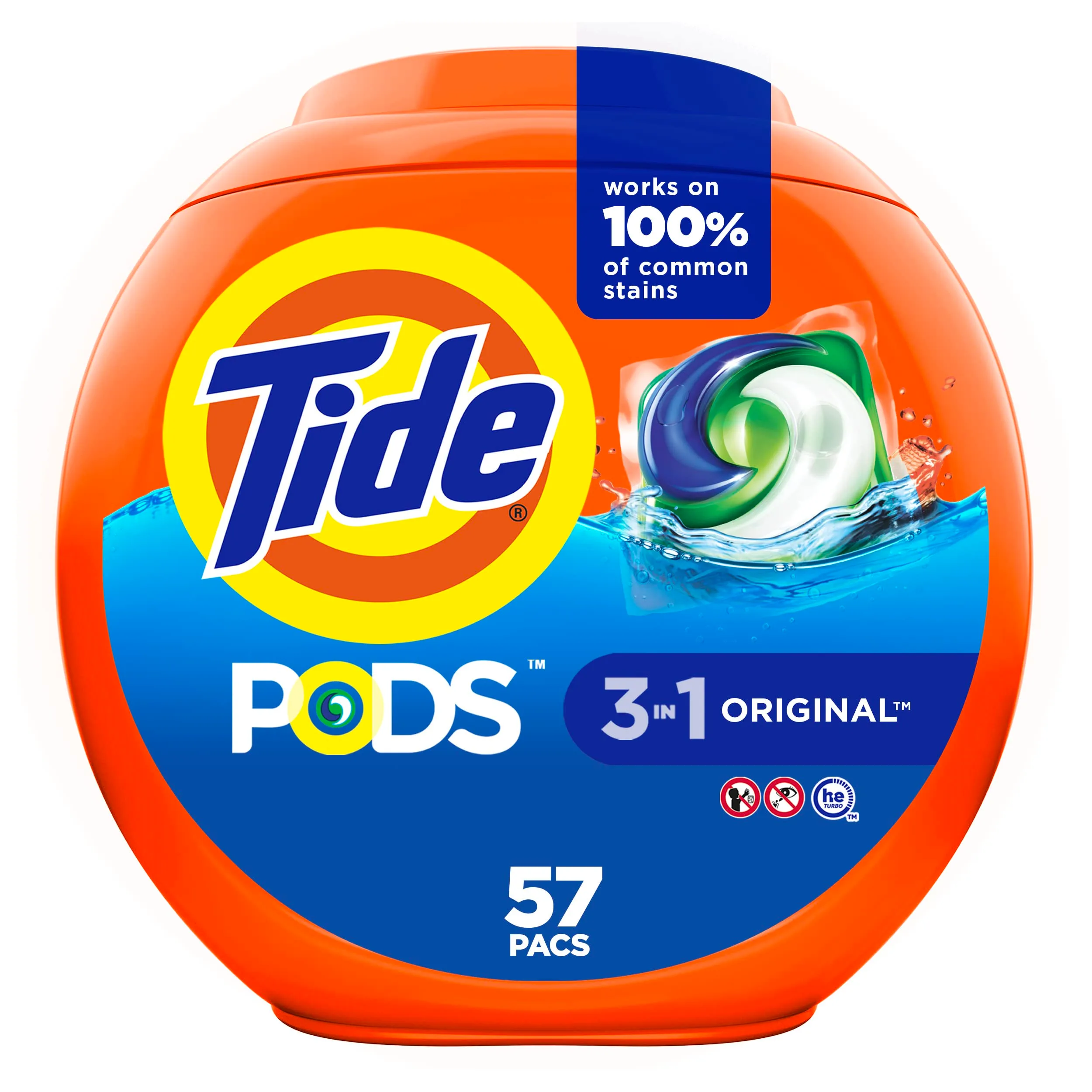 Tide PODS Laundry Detergent Pacs, 3-in-1 Stain Remover, Odor Fighter, Color Protector, 57 Count | Concentrated Formula Laundry Detergent - main product image