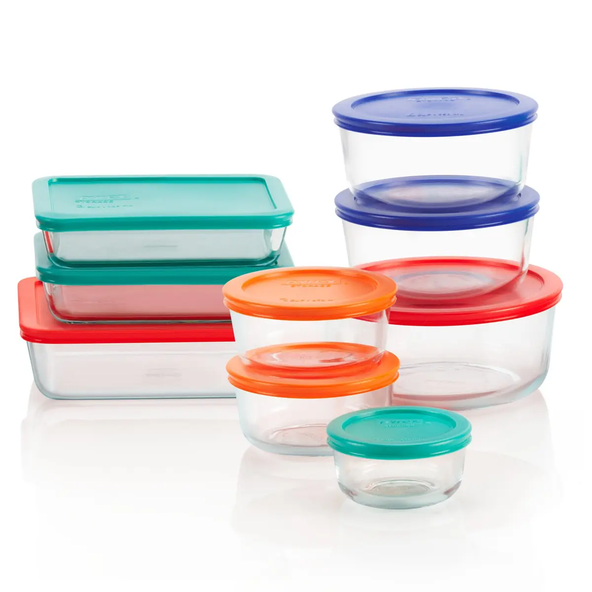 Pyrex Simply Store 9-Pack Mixed Glass Food Storage Set with Lids | 30 Cups Total Capacity - main product image