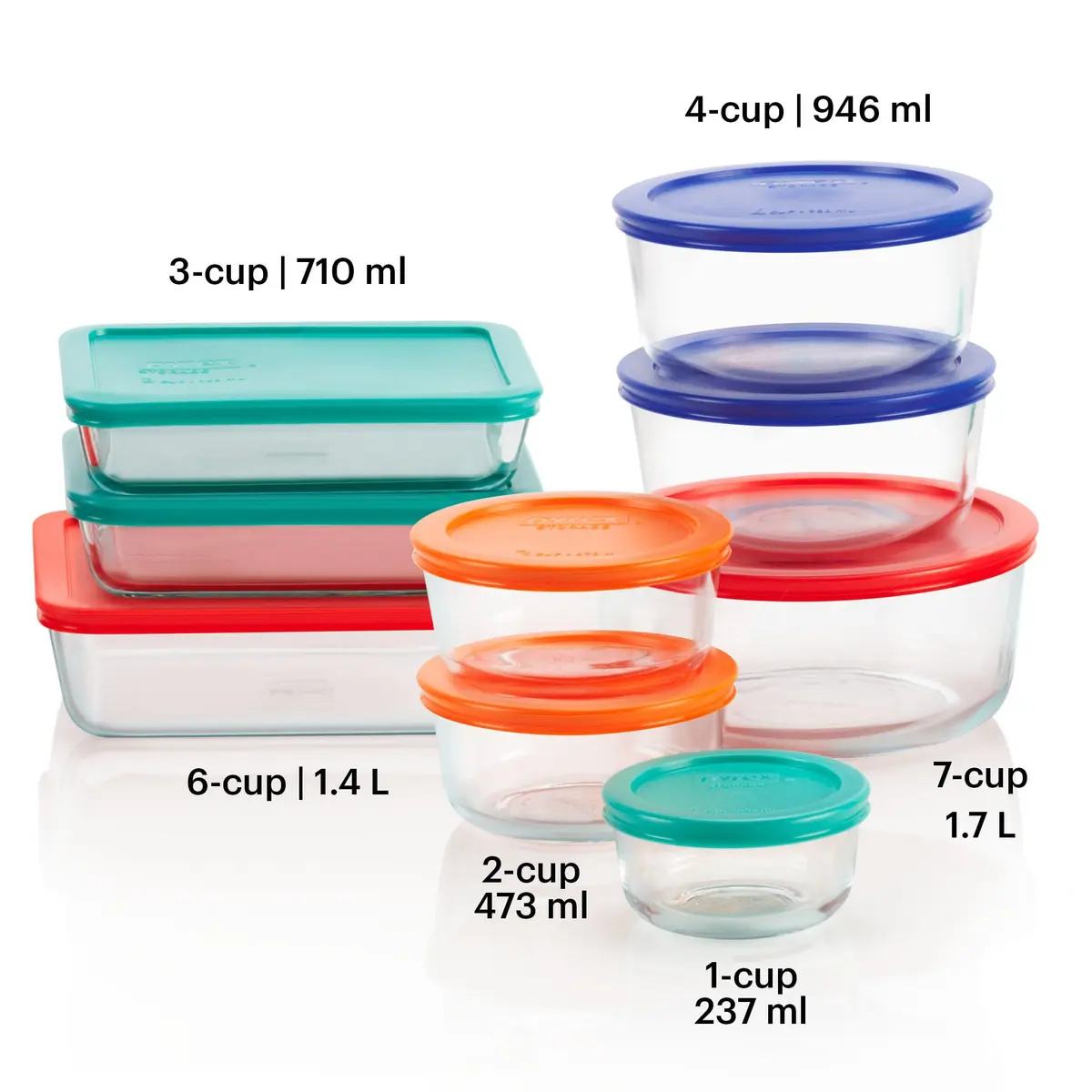 Pyrex Simply Store 9-Pack Mixed Glass Food Storage Set with Lids | 30 Cups Total Capacity - view 2