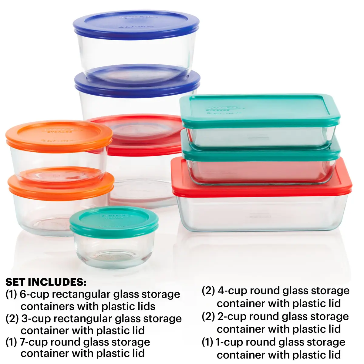Pyrex Simply Store 9-Pack Mixed Glass Food Storage Set with Lids | 30 Cups Total Capacity - view 3
