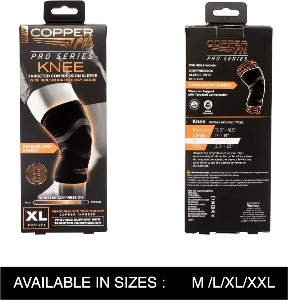 Copper Fit Pro Series Compression Knee Sleeve, Black, Large | FDA Approved Support for Athletes - view 2