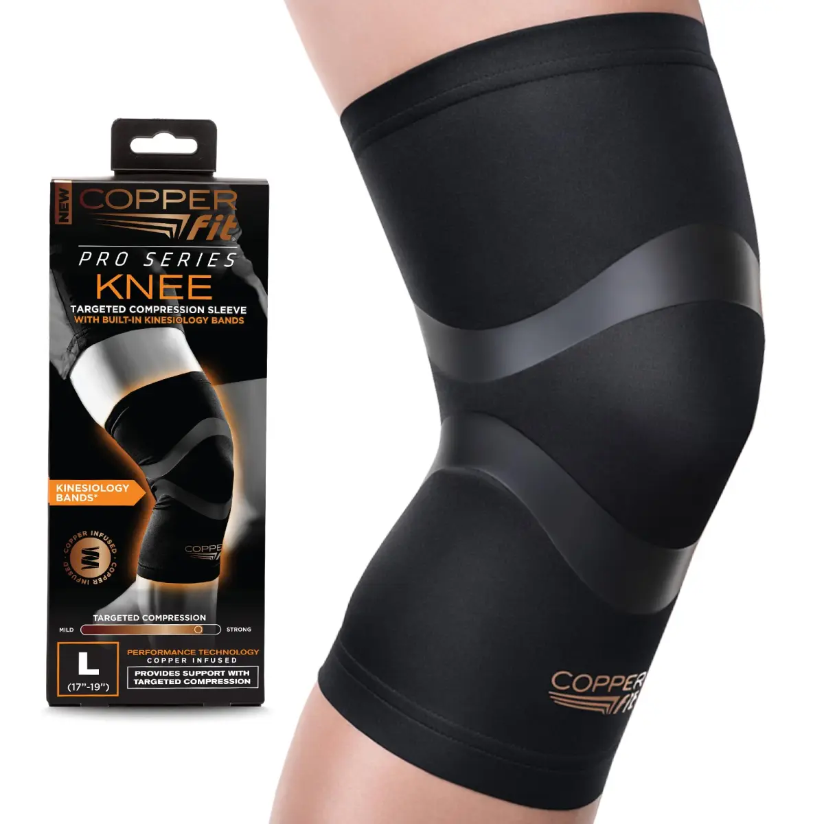 Copper Fit Pro Series Compression Knee Sleeve Brace for Athletic Recovery & Support 25.4 cm (10 in) | FDA Approved Medical Device - main product image