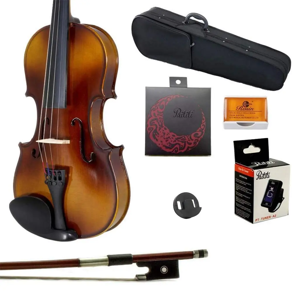 Paititi 4/4 Full Size Solid Wood Student Violin Complete Package with Case Bow Rosin String Tuner - main product image