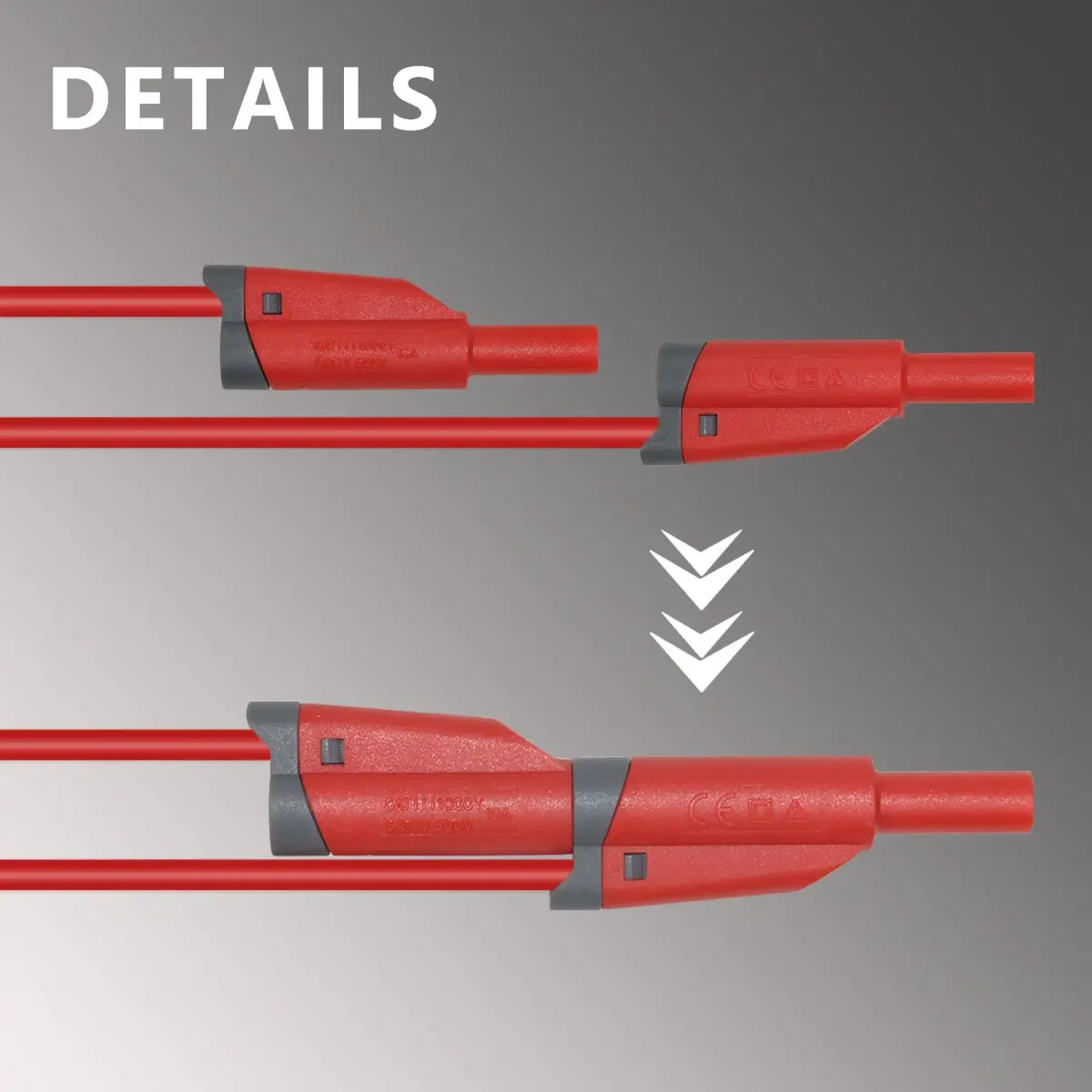 ZIBOO ZB-X13 Stackable Banana Plug Test Leads 1m (3.3ft) | 1000V Rated, 4mm Banana Male Plugs, Red & Black (2-Pack) - view 6