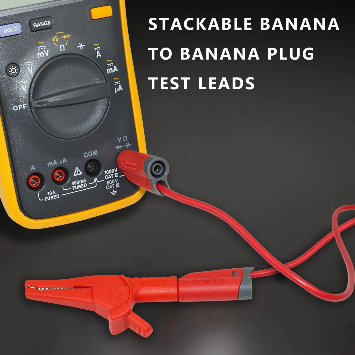 ZIBOO ZB-X13 Stackable Banana Plug Test Leads 1m (3.3ft) | 1000V Rated, 4mm Banana Male Plugs, Red & Black (2-Pack) - view 7
