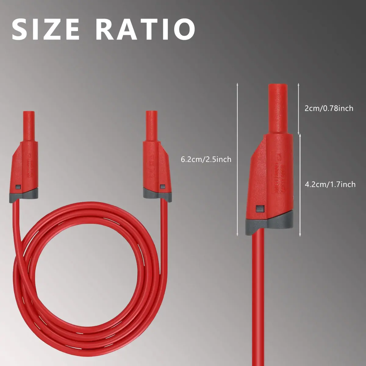 ZIBOO ZB-X13 Stackable Banana Plug Test Leads 1m (3.3ft) | 1000V Rated, 4mm Banana Male Plugs, Red & Black (2-Pack) - view 3