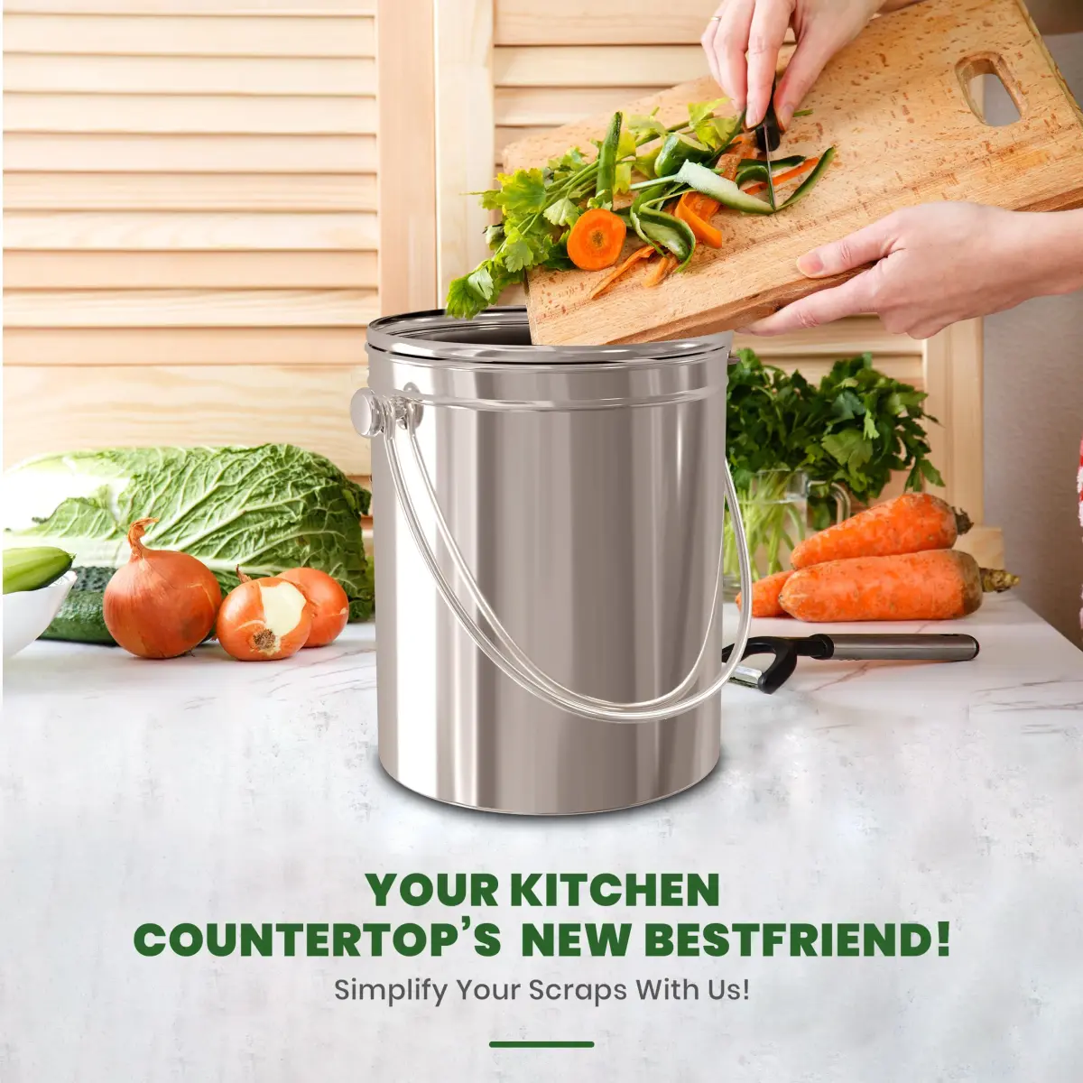 Utopia Kitchen Countertop Compost Bin 1.3 Gallon (4.92L) Stainless Steel Silver | Odorless Kitchen Waste Composter - view 5