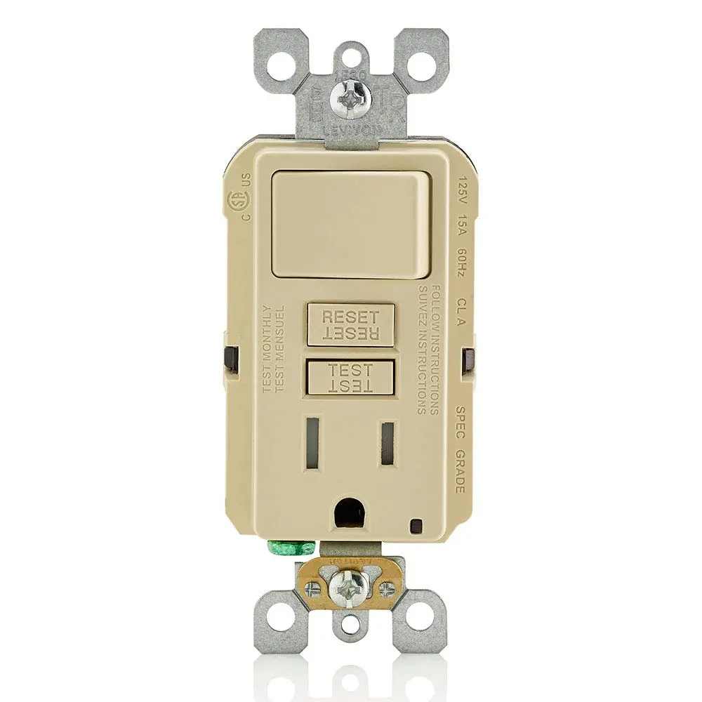 Leviton GFCI Combination Outlet with Switch, 15 Amp, Self-Test, Tamper-Resistant, Ivory | Safety Outlet with Integrated Switch - main product image