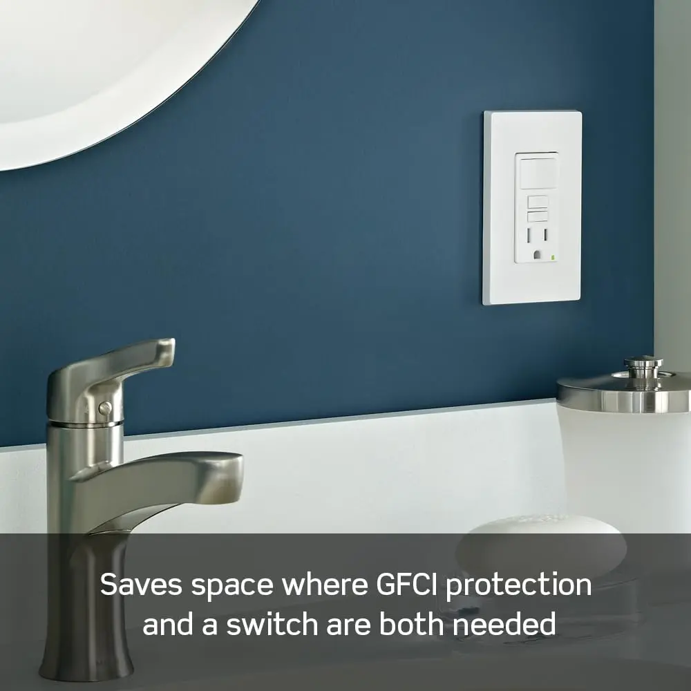 Leviton GFCI Combination Outlet with Switch, 15 Amp, Self-Test, Tamper-Resistant, Ivory | Safety Outlet with Integrated Switch - view 2